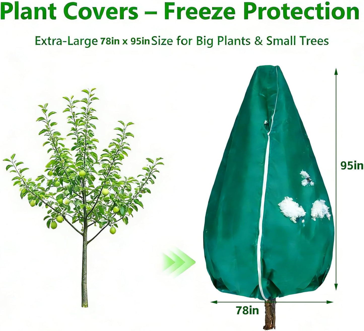 Plant Covers Freeze Protection-78"W x 95"H Extra Large Frost Blankets for Outdoor Plants, 2.4oz/yd² Heavy-Duty Christmas Tree Covers with Zipper & Drawstring – Reusable Winter Plant Freeze Cloth