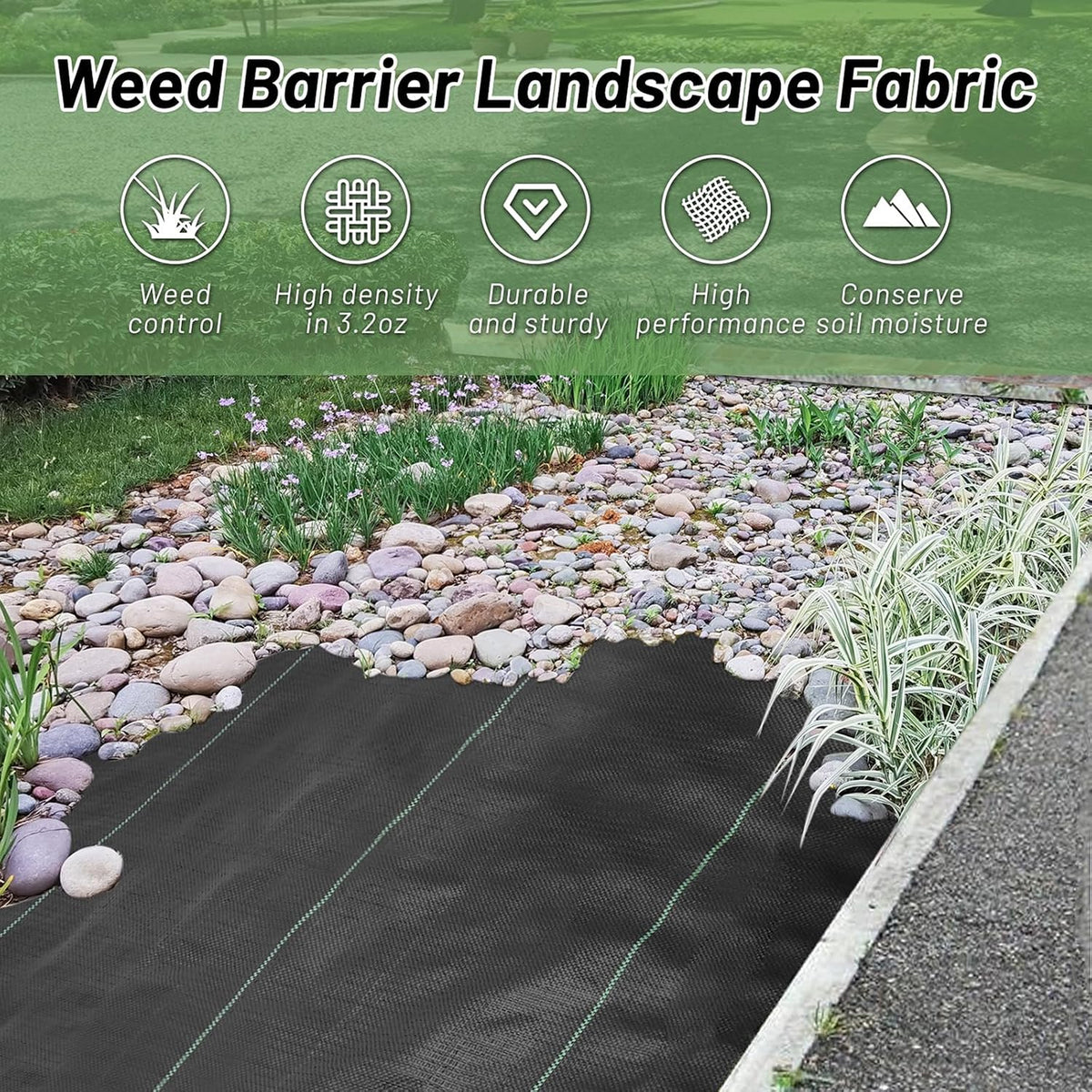 Weed Barrier Landscape Fabric 4FT x 100FT, 3.2oz, 2-Pack 4FTx50FT