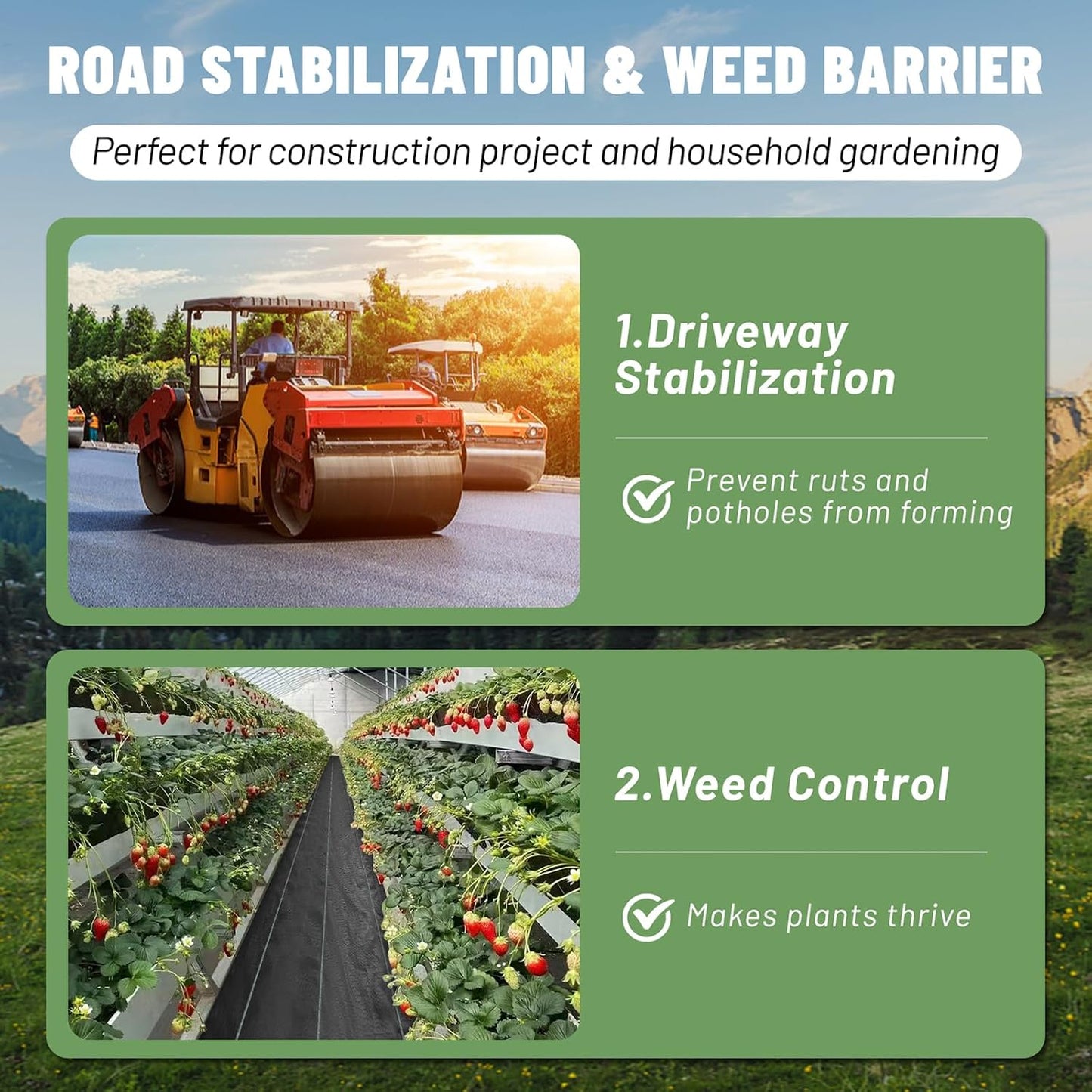 Weed Barrier Landscape Fabric 4FT x 100FT, 3.2oz, 2-Pack 4FTx50FT