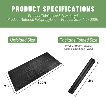 Weed Barrier Landscape Fabric 4FT x 100FT, 3.2oz, 2-Pack 4FTx50FT