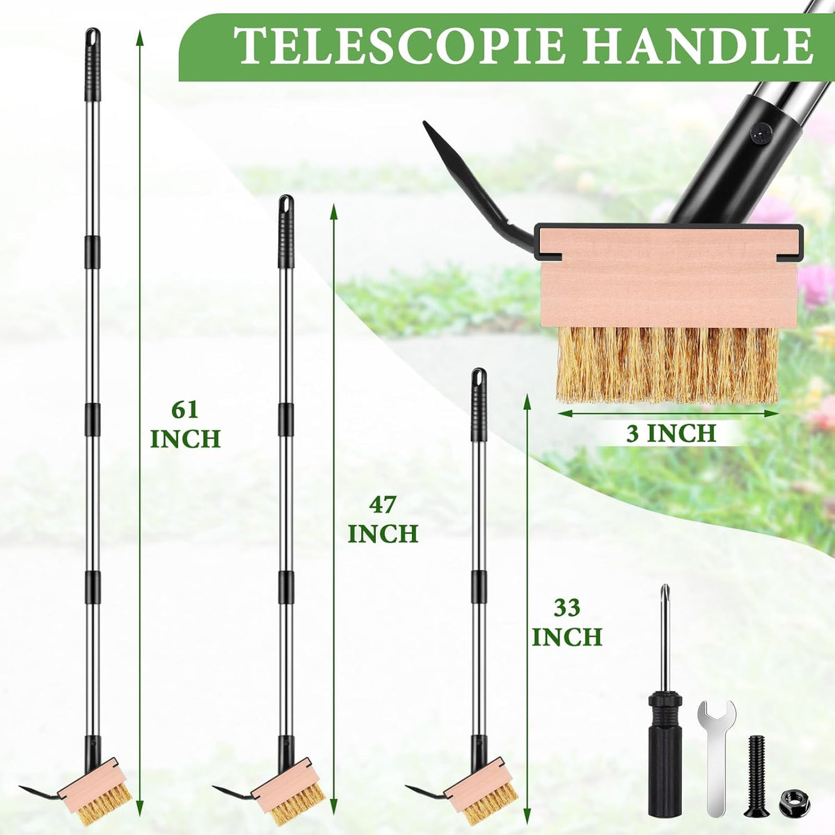 Crack Weeder Tool - Weed Puller Tool with 2 Heads and Scraping Hook