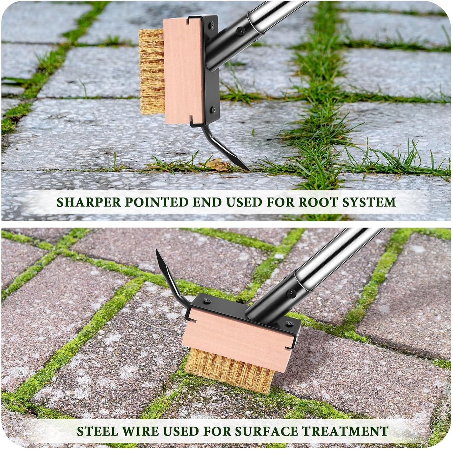 Crack Weeder Tool - Weed Puller Tool with 2 Heads and Scraping Hook