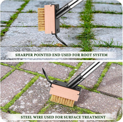 Crack Weeder Tool - Weed Puller Tool with 2 Heads and Scraping Hook