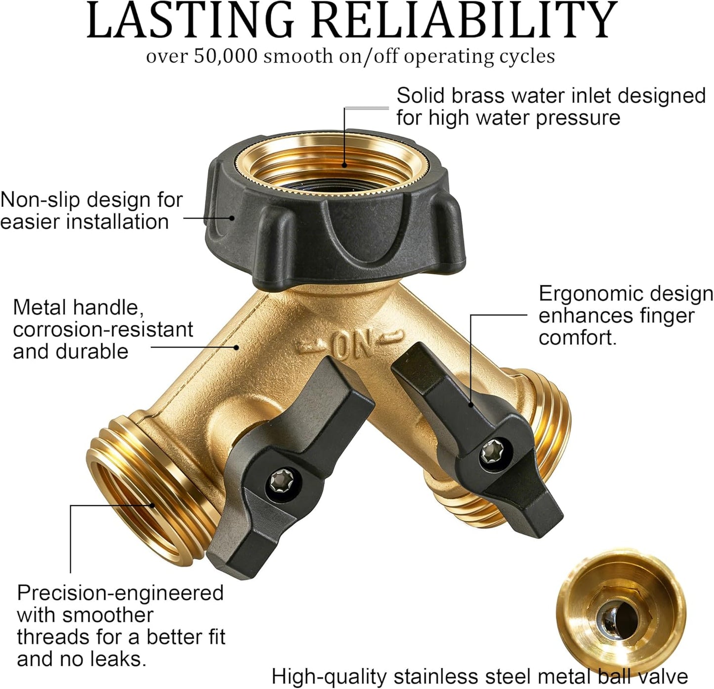 Brass Garden Hose Splitter 2 Way, 3/4 Inch Hose Connector Tap Splitter, Hose Y Splitter, Hose Spigot Adapter 2 Valves with Extra Rubber Washers