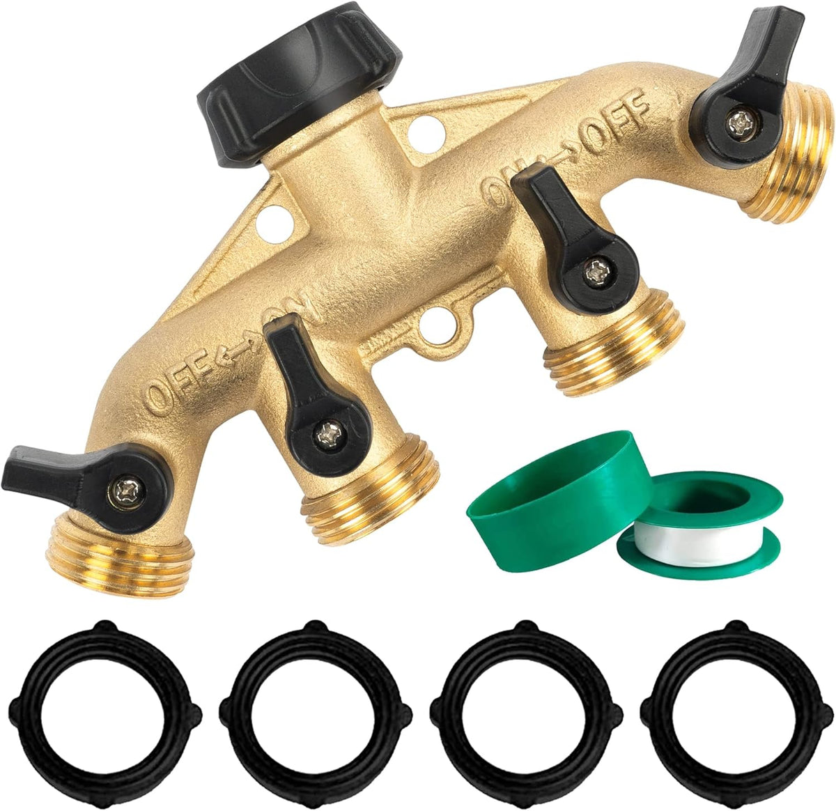Brass Garden Hose Splitter 2 Way, 3/4 Inch Hose Connector Tap Splitter, Hose Y Splitter, Hose Spigot Adapter 2 Valves with Extra Rubber Washers