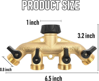 Brass Garden Hose Splitter 2 Way, 3/4 Inch Hose Connector Tap Splitter, Hose Y Splitter, Hose Spigot Adapter 2 Valves with Extra Rubber Washers