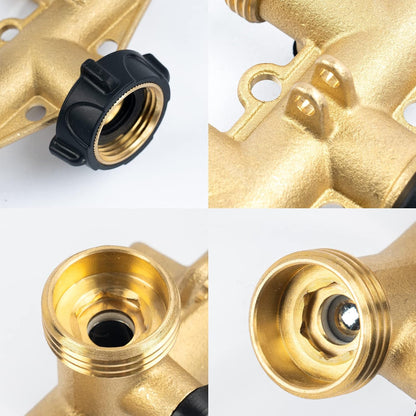 Brass Garden Hose Splitter 2 Way, 3/4 Inch Hose Connector Tap Splitter, Hose Y Splitter, Hose Spigot Adapter 2 Valves with Extra Rubber Washers