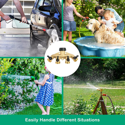 Brass Garden Hose Splitter 2 Way, 3/4 Inch Hose Connector Tap Splitter, Hose Y Splitter, Hose Spigot Adapter 2 Valves with Extra Rubber Washers
