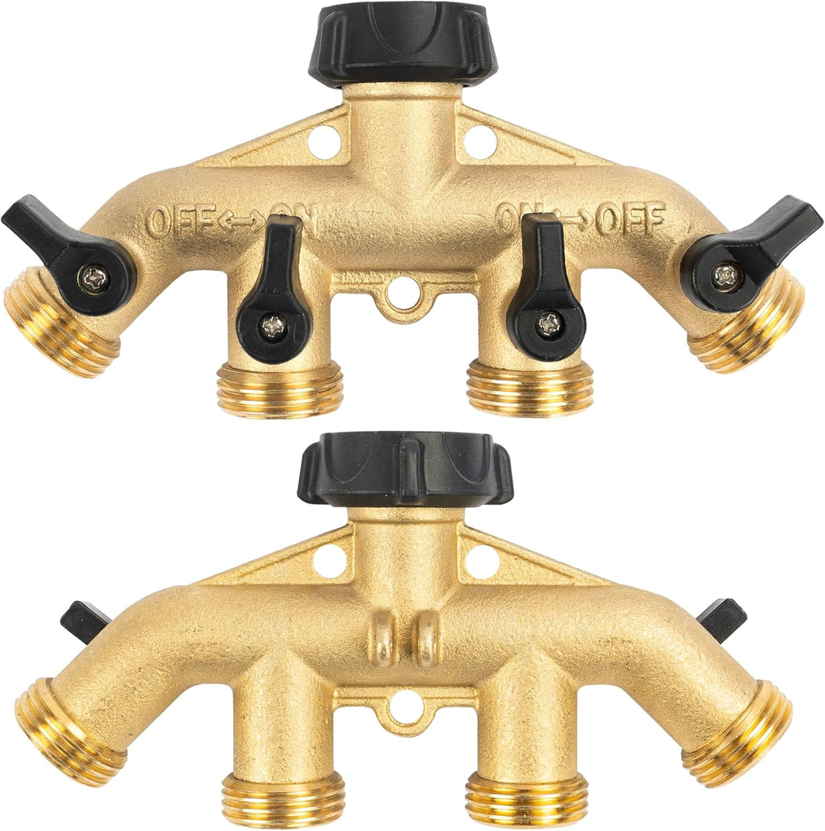 Brass Garden Hose Splitter 2 Way, 3/4 Inch Hose Connector Tap Splitter, Hose Y Splitter, Hose Spigot Adapter 2 Valves with Extra Rubber Washers