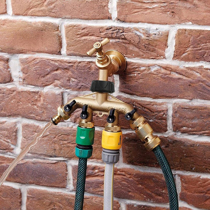 Brass Garden Hose Splitter 2 Way, 3/4 Inch Hose Connector Tap Splitter, Hose Y Splitter, Hose Spigot Adapter 2 Valves with Extra Rubber Washers