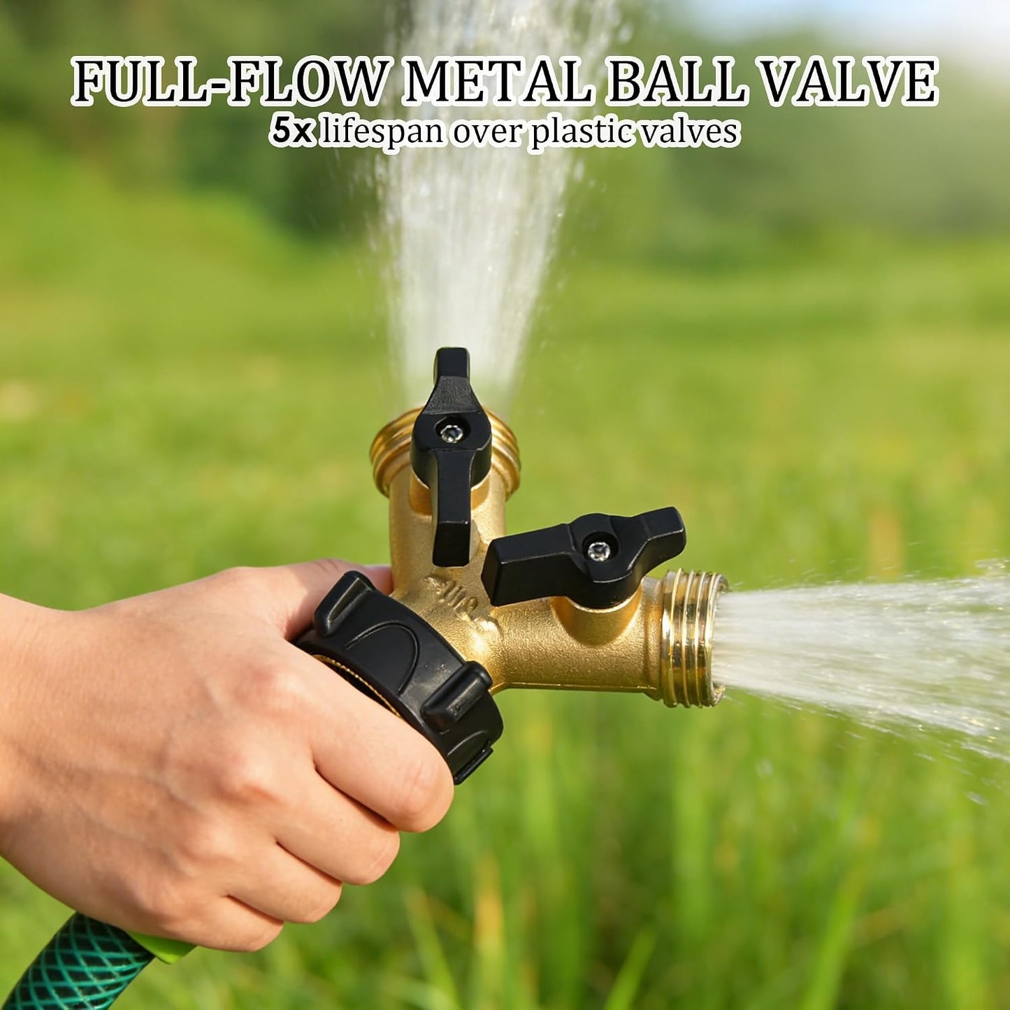 Brass Garden Hose Splitter 2 Way, 3/4 Inch Hose Connector Tap Splitter, Hose Y Splitter, Hose Spigot Adapter 2 Valves with Extra Rubber Washers