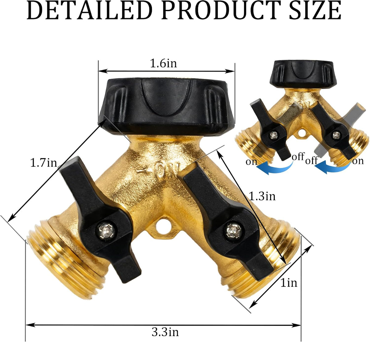 Brass Garden Hose Splitter 2 Way, 3/4 Inch Hose Connector Tap Splitter, Hose Y Splitter, Hose Spigot Adapter 2 Valves with Extra Rubber Washers