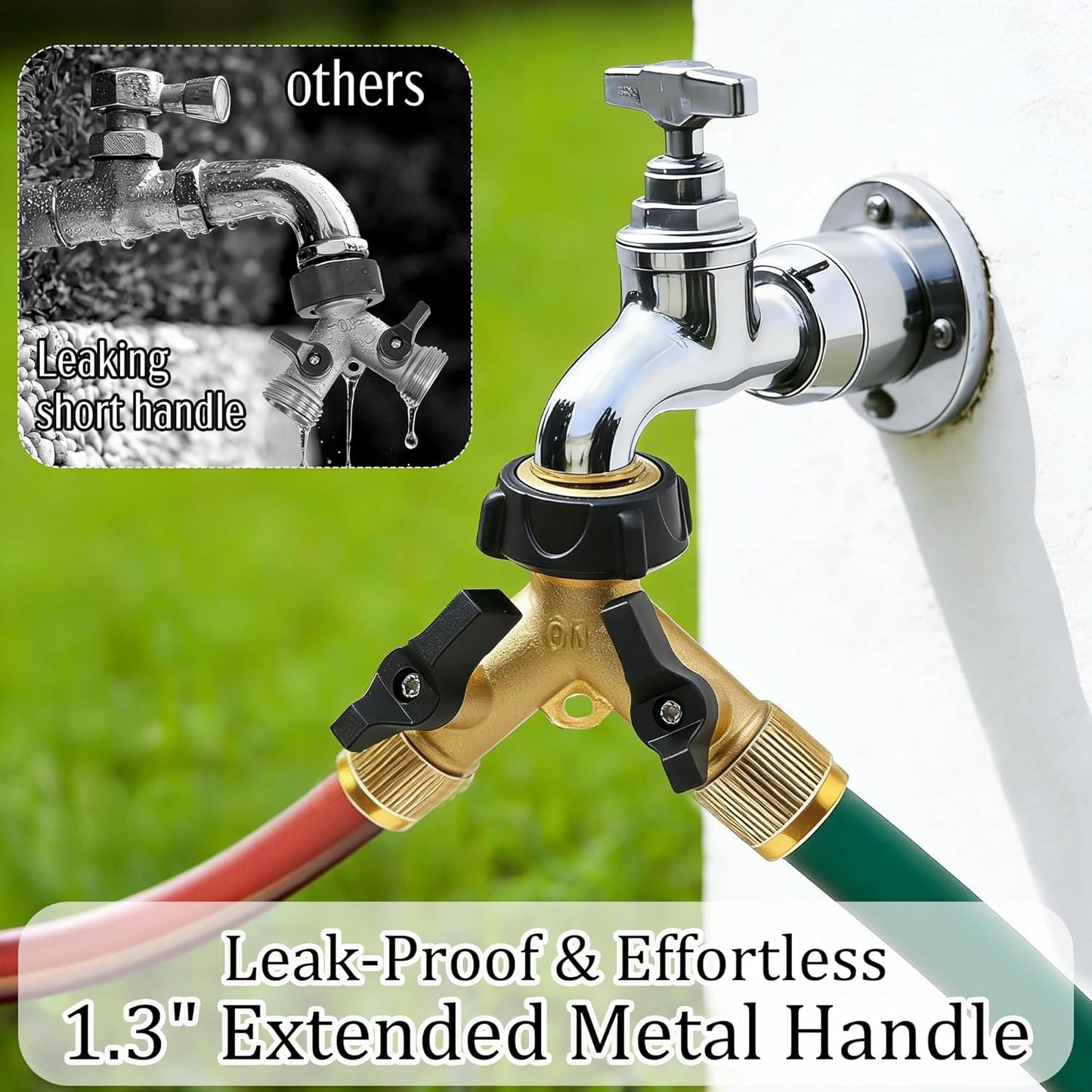 Brass Garden Hose Splitter 2 Way, 3/4 Inch Hose Connector Tap Splitter, Hose Y Splitter, Hose Spigot Adapter 2 Valves with Extra Rubber Washers