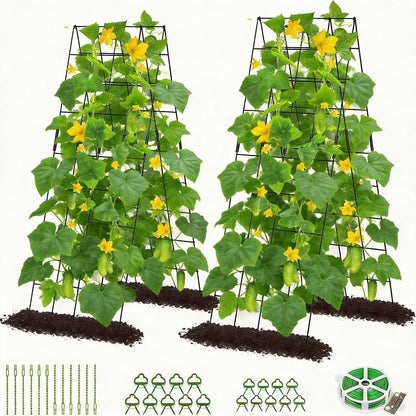 39.4" H 2 Pack Cucumber Trellis, Thickened Metal Garden Trellis