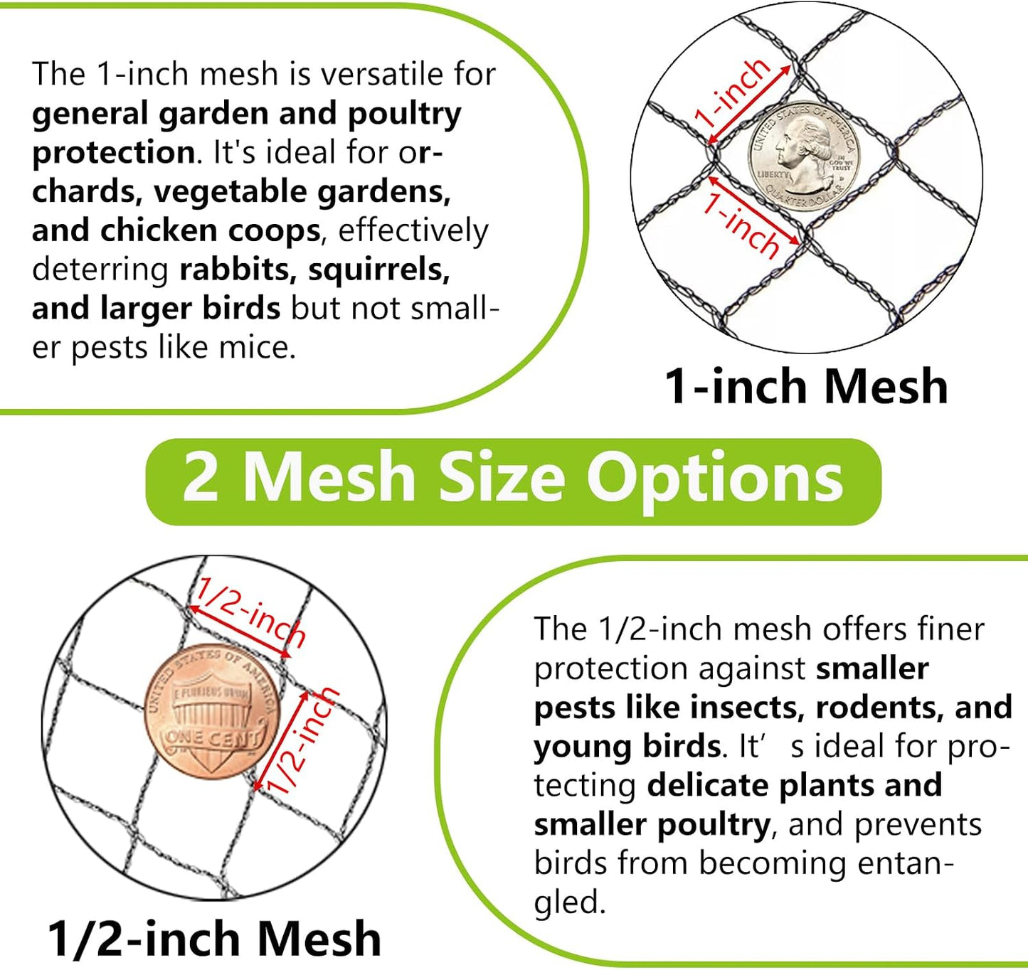 30x30ft Bird Netting, 1/2 inch Mesh, Heavy Duty Garden Netting