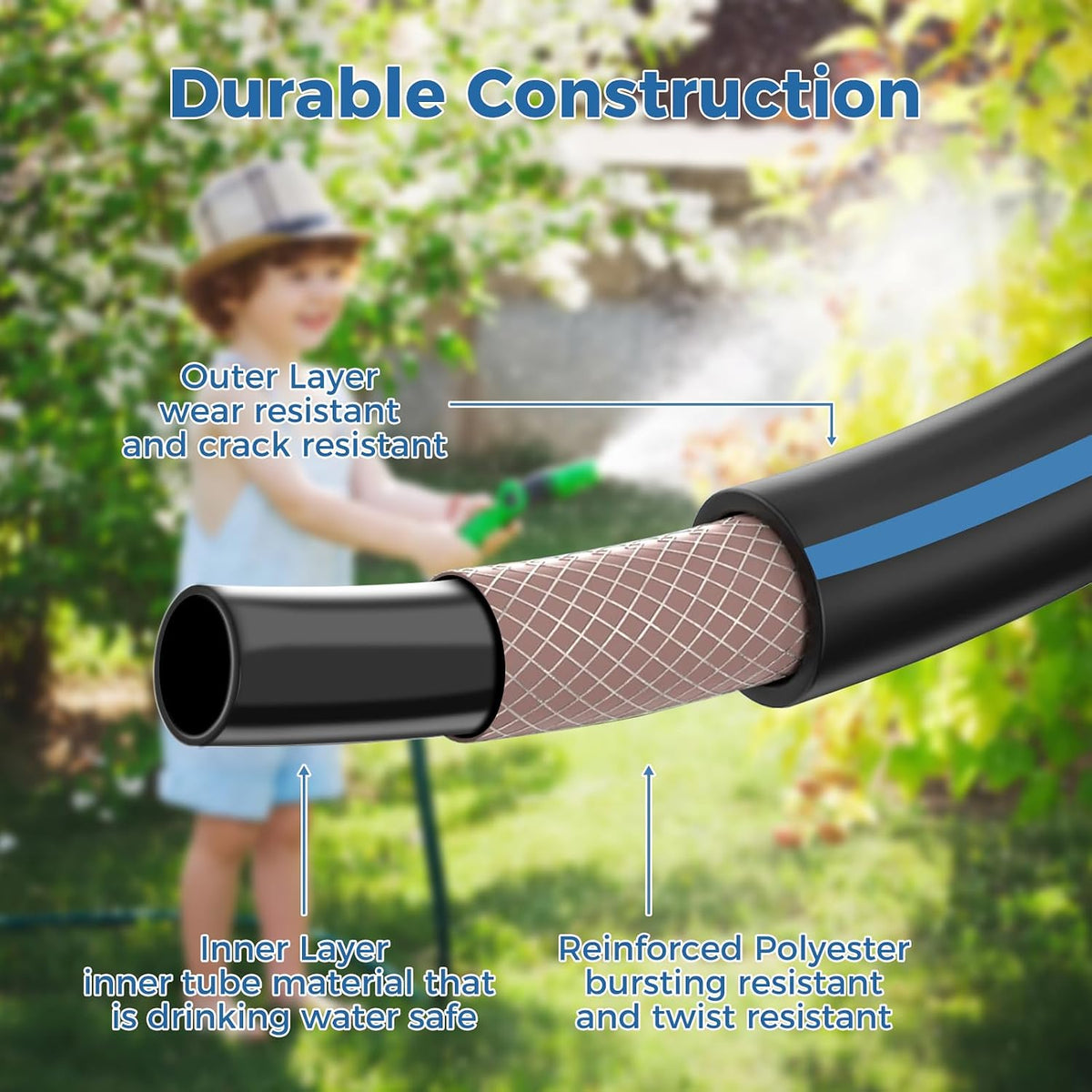 Short Garden Hose 1ft x 5/8",Rubber Leader Hose,Male to Female