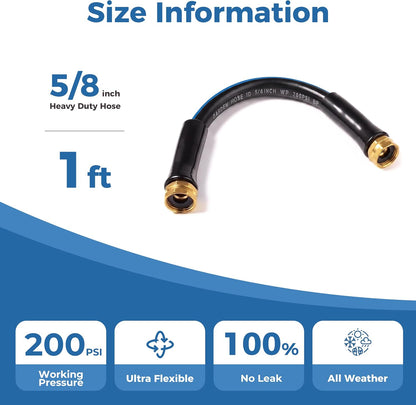 Short Garden Hose 1ft x 5/8",Rubber Leader Hose,Male to Female