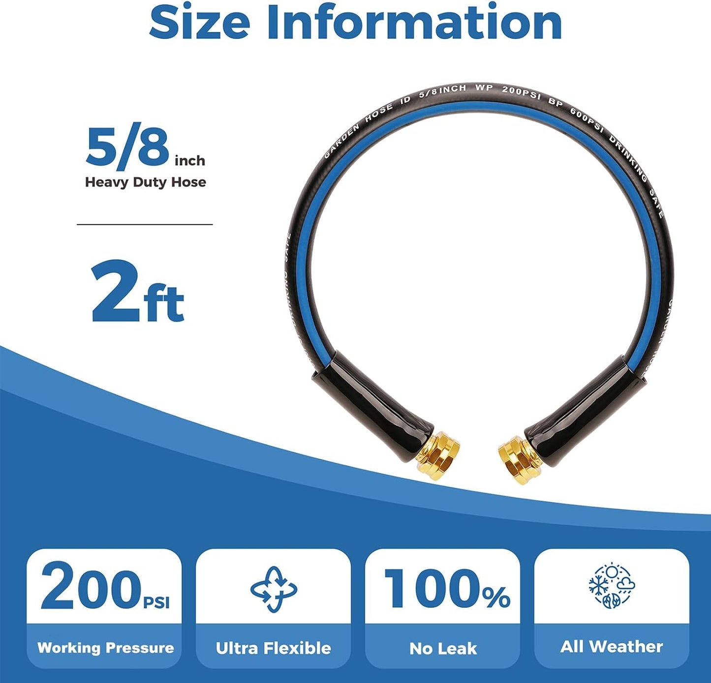 Short Garden Hose 1ft x 5/8",Rubber Leader Hose,Male to Female
