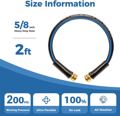 Short Garden Hose 1ft x 5/8",Rubber Leader Hose,Male to Female