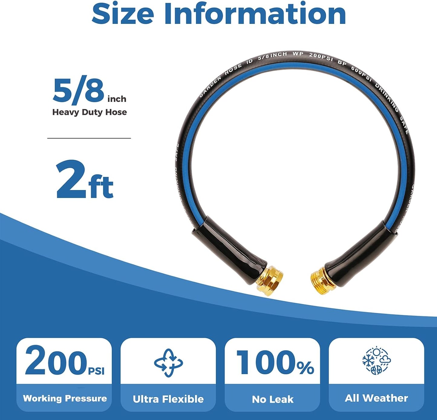 Short Garden Hose 1ft x 5/8",Rubber Leader Hose,Male to Female