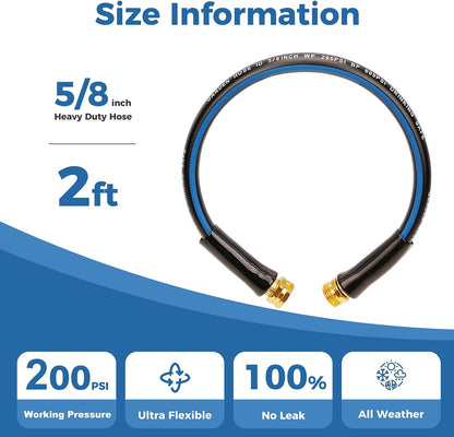 Short Garden Hose 1ft x 5/8",Rubber Leader Hose,Male to Female