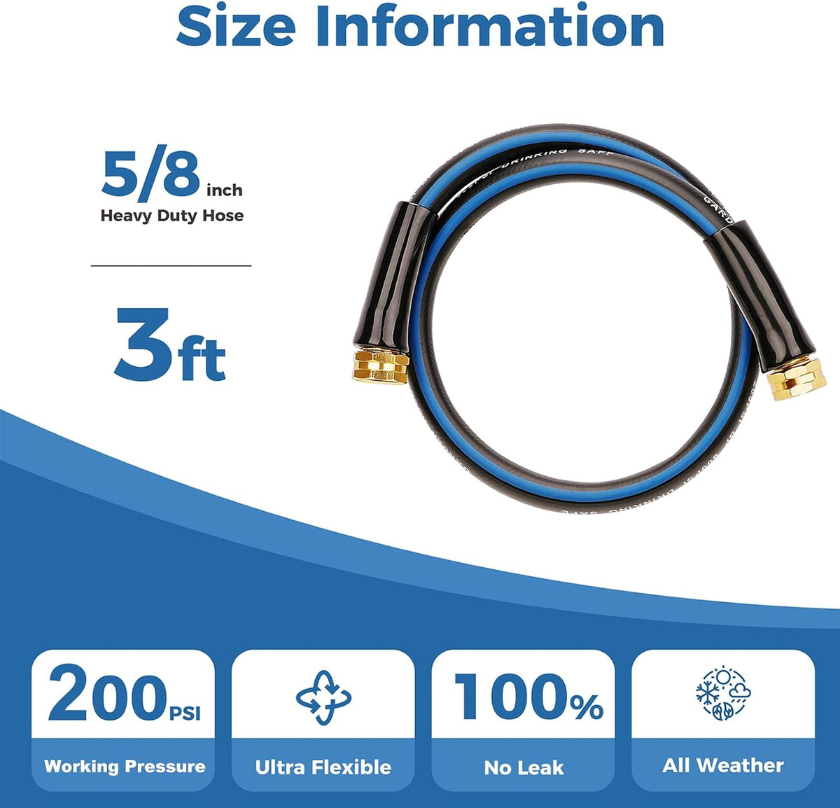 Short Garden Hose 1ft x 5/8",Rubber Leader Hose,Male to Female