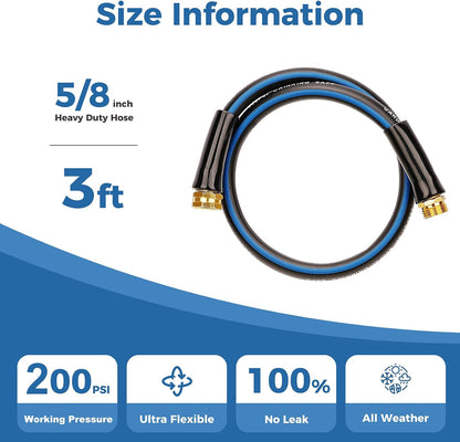 Short Garden Hose 1ft x 5/8",Rubber Leader Hose,Male to Female