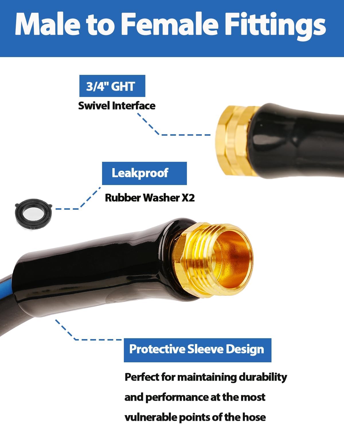 Short Garden Hose 1ft x 5/8",Rubber Leader Hose,Male to Female