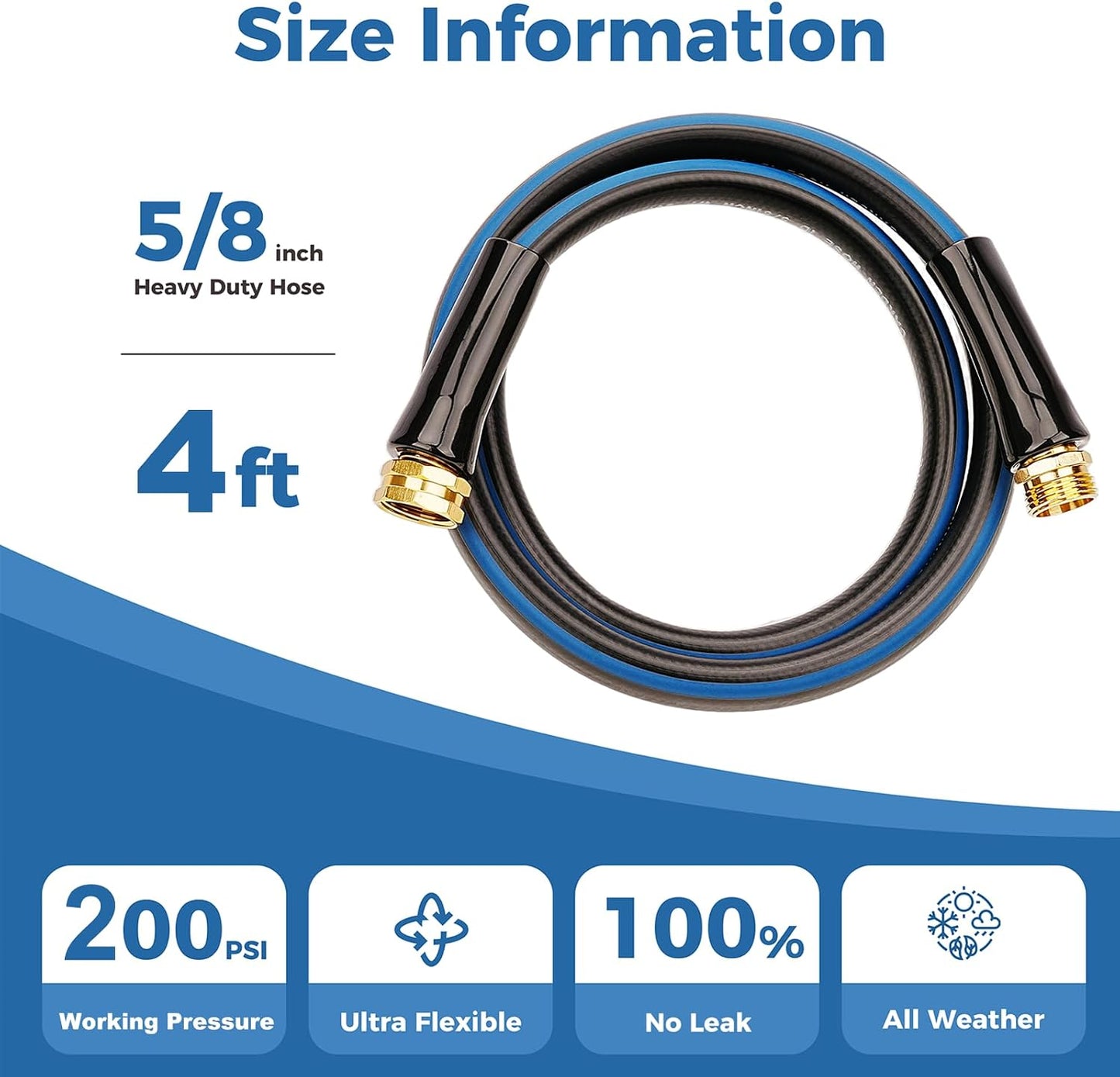 Short Garden Hose 1ft x 5/8",Rubber Leader Hose,Male to Female