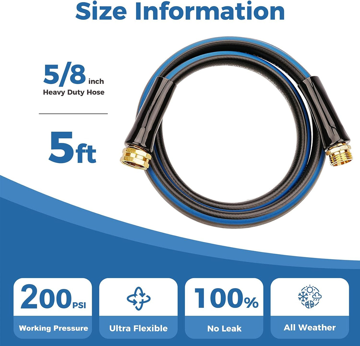 Short Garden Hose 1ft x 5/8",Rubber Leader Hose,Male to Female
