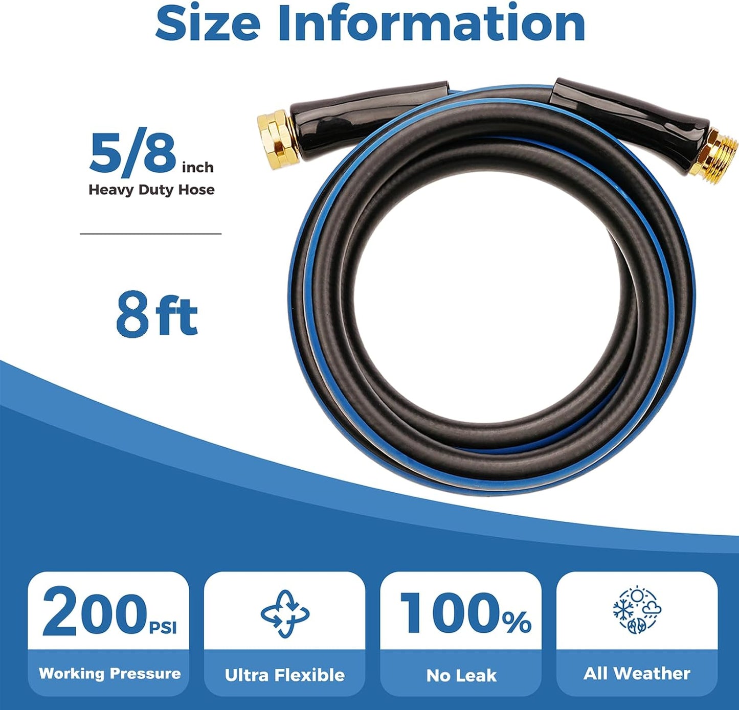 Short Garden Hose 1ft x 5/8",Rubber Leader Hose,Male to Female