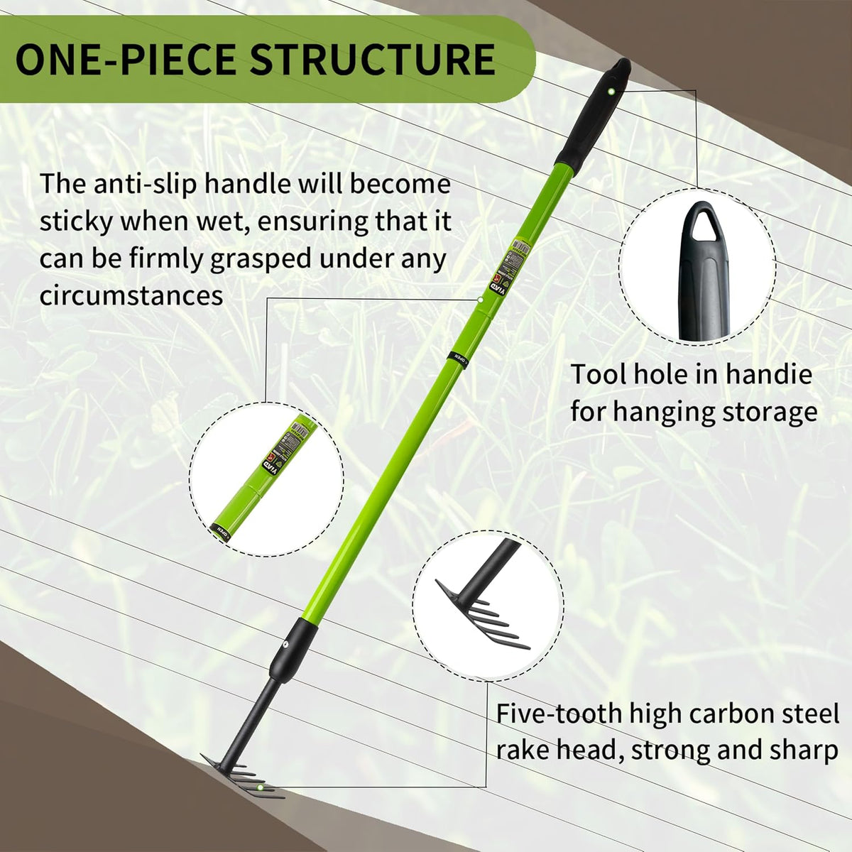 Small Garden Rake, 27-39" Telescopic Hand Cultivator