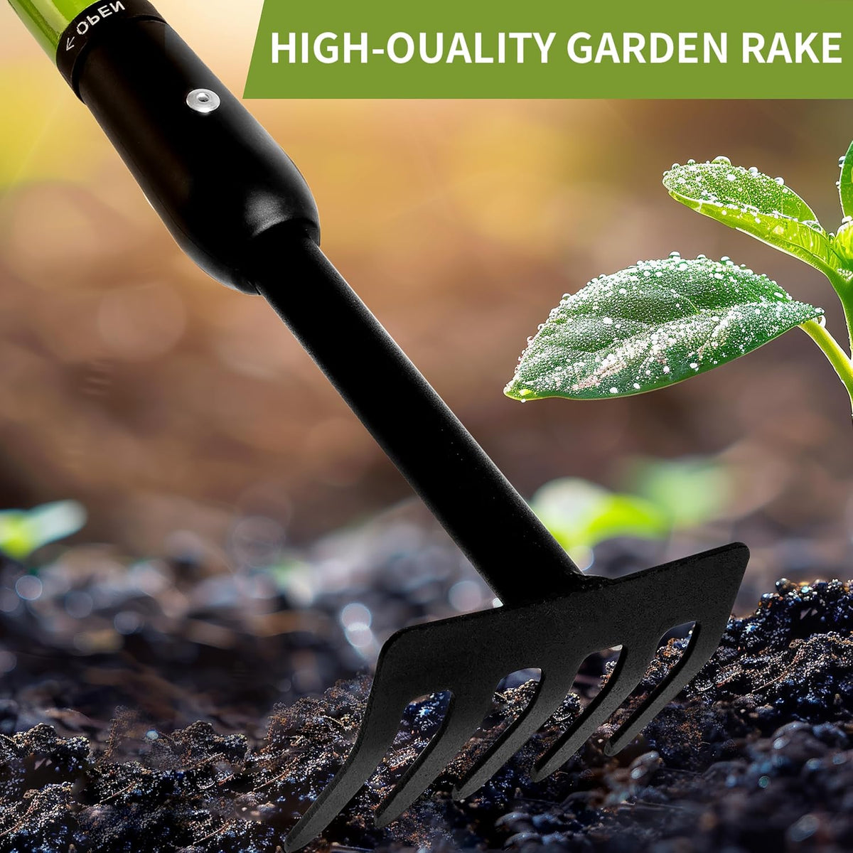 Small Garden Rake, 27-39" Telescopic Hand Cultivator