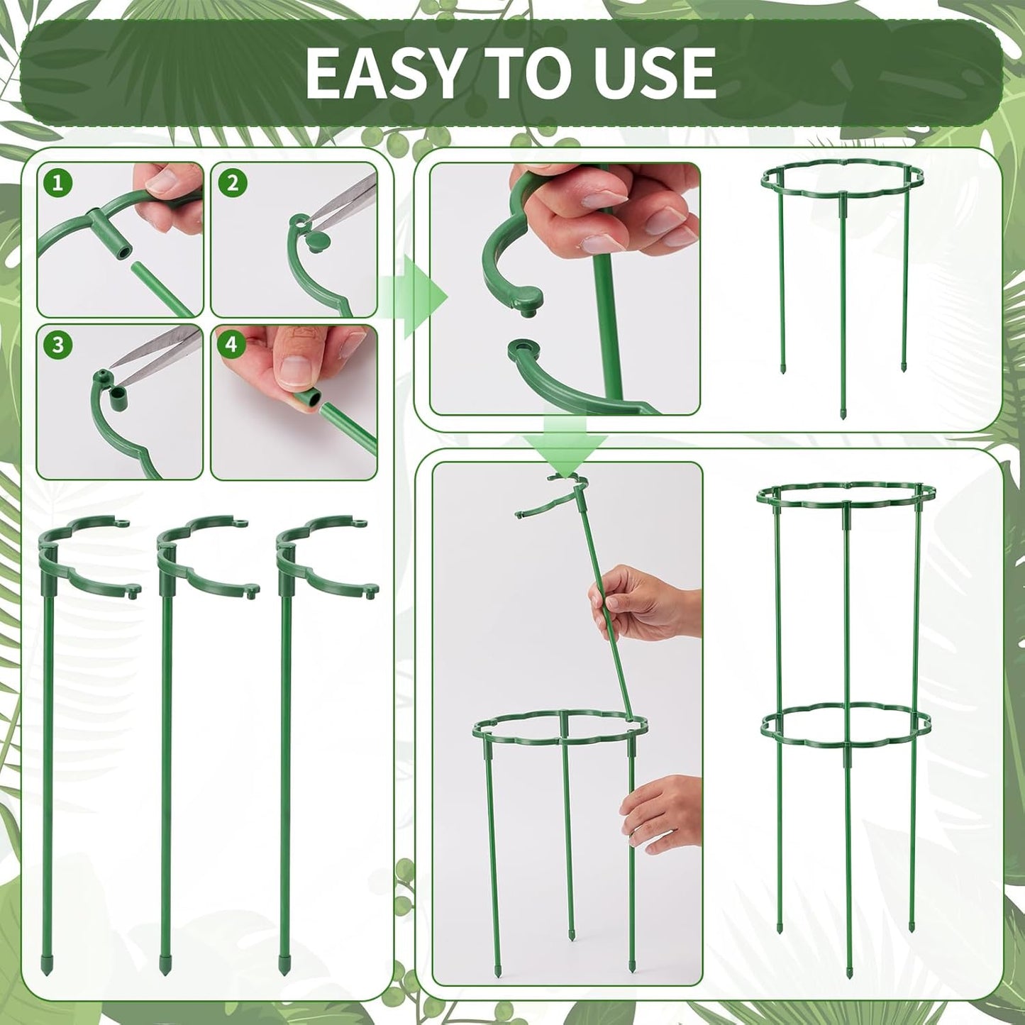 12 Pack Plant Support Stakes Sets - Versatile Plant Cages, Stackable Garden Flower Support， Small Plant Stakes for Indoor Plants,Tomato,Monstera, Peony, Hydrangea, Climbing Plants