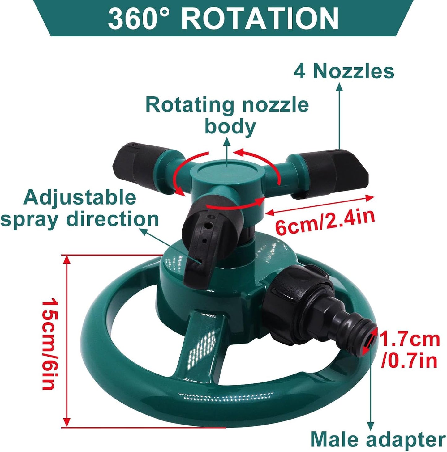 Sprinklers for Yard, Automatic 360° Rotating Lawn Sprinkler, Garden Water Sprinklers for Lawns, Large Area Coverage Lawn Irrigation System, Yard Sprinkler for Lawns and Gardens Plant, 1Pcs