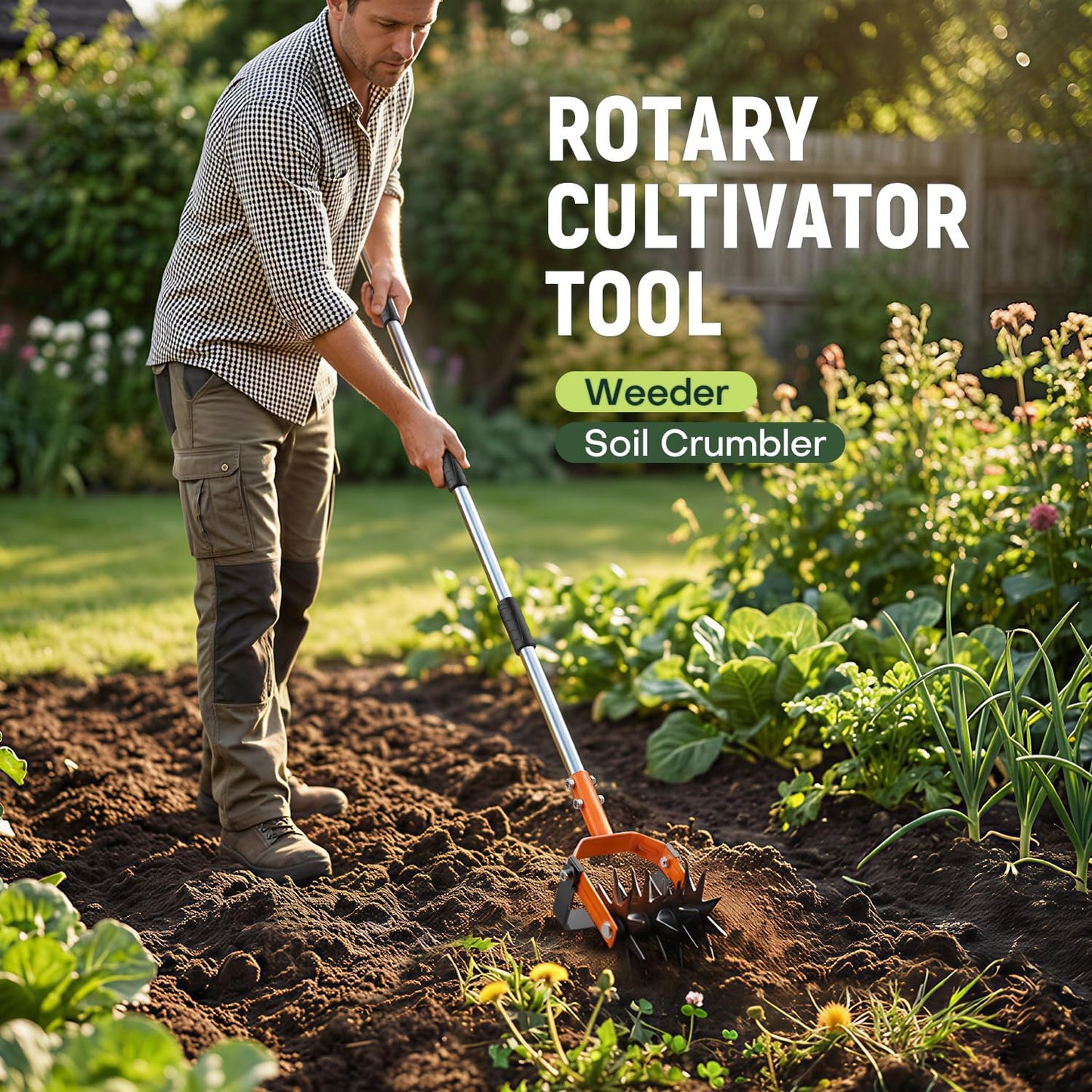 Rotary Cultivator Tiller, Combines Soil Loosen and Weed Functions