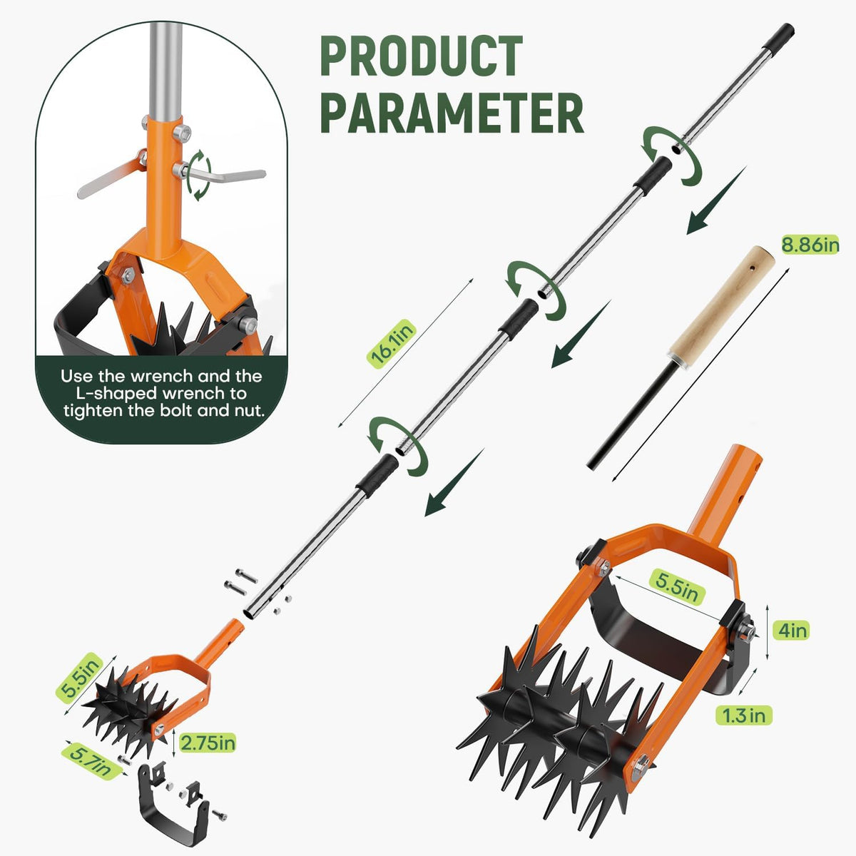 Rotary Cultivator Tiller, Combines Soil Loosen and Weed Functions