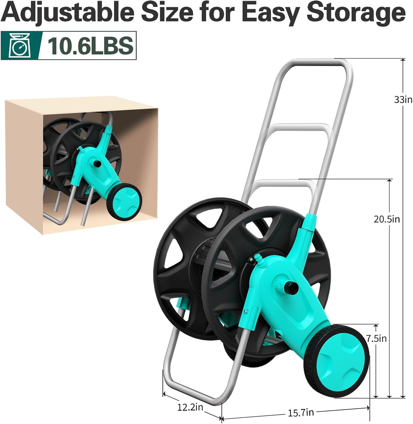 Portable Garden Hose Reel Cart, Hold Up to 100-120 Ft of 5/8 Inch Hose