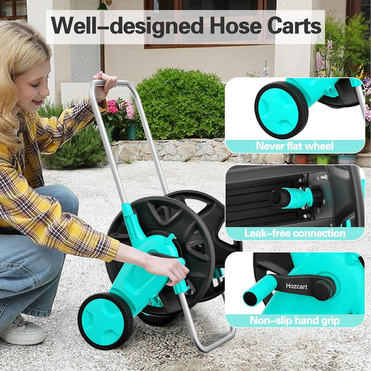 Portable Garden Hose Reel Cart, Hold Up to 100-120 Ft of 5/8 Inch Hose
