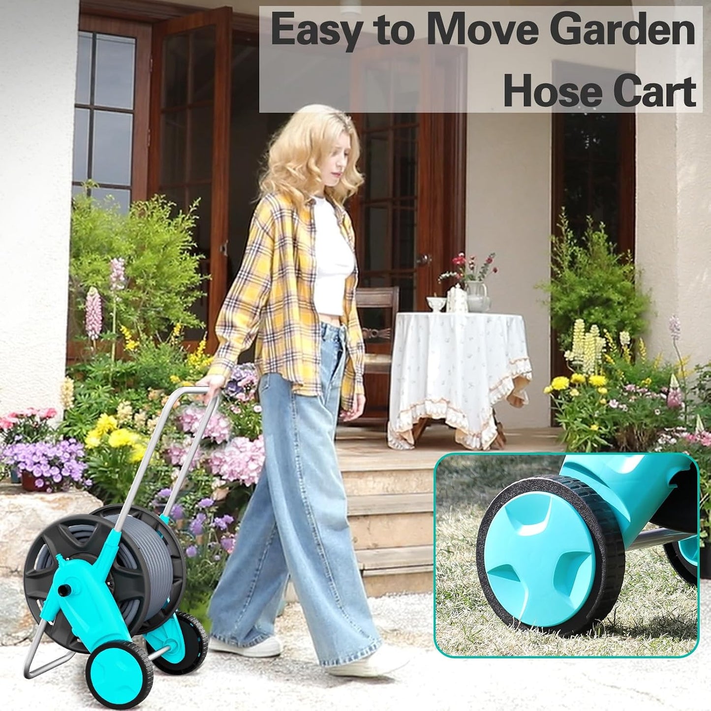 Portable Garden Hose Reel Cart, Hold Up to 100-120 Ft of 5/8 Inch Hose
