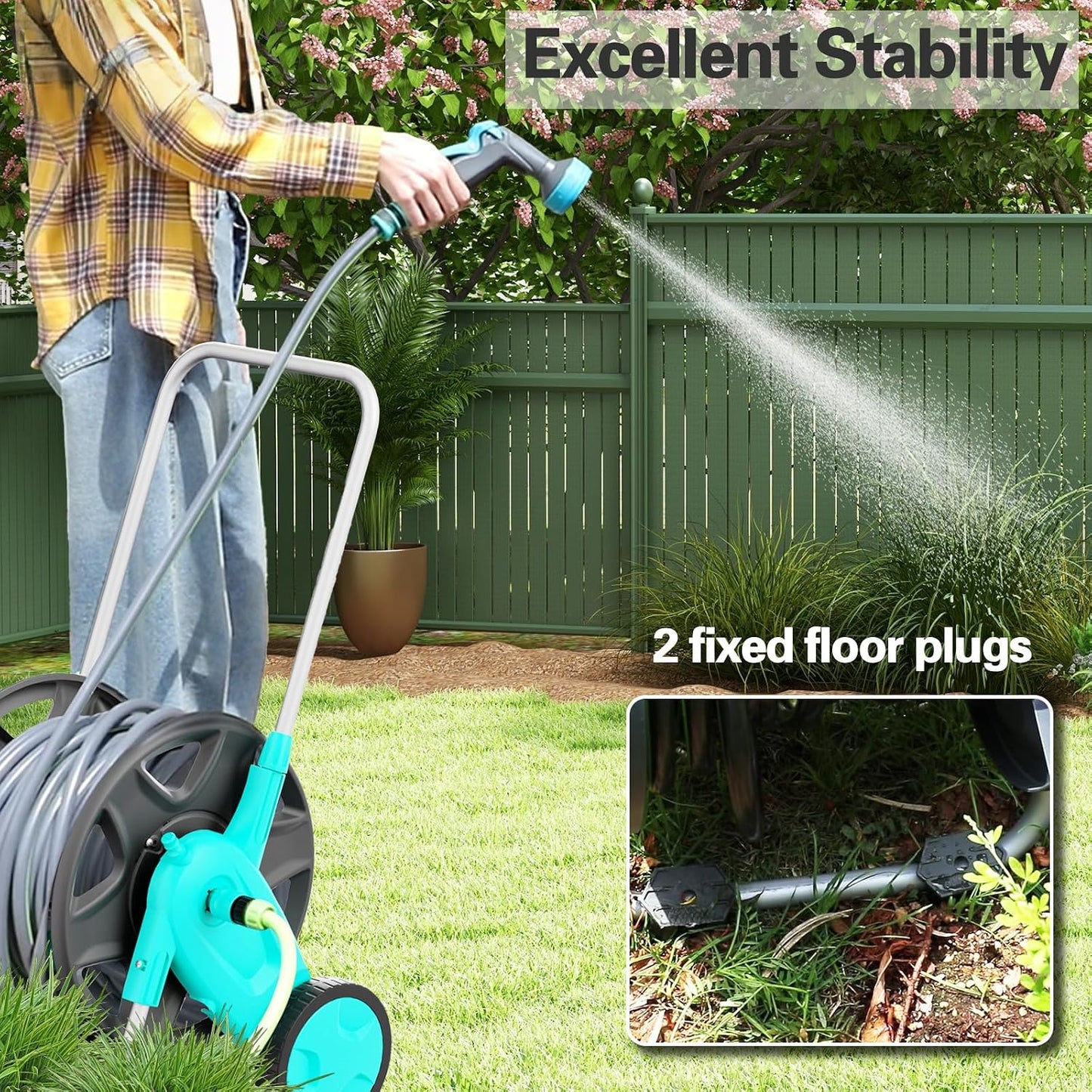 Portable Garden Hose Reel Cart, Hold Up to 100-120 Ft of 5/8 Inch Hose