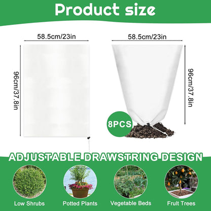 8 Pcs Winter Plant Covers Freeze Protection, 39.4x23.6 Inch Horizontal Shrub Tree Plant Protection Bags with Drawstring Plant Protector Shrub Frost Blanket for Winter Outdoor Garden Potted Plants