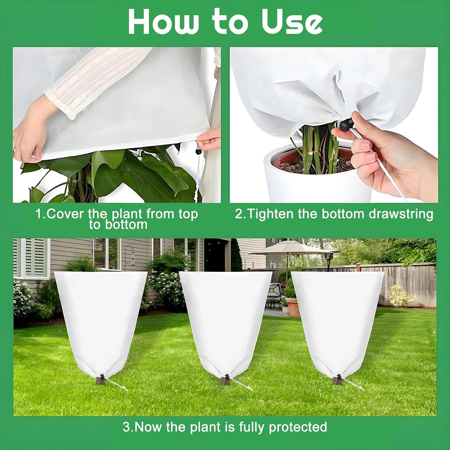 8 Pcs Winter Plant Covers Freeze Protection, 39.4x23.6 Inch Horizontal Shrub Tree Plant Protection Bags with Drawstring Plant Protector Shrub Frost Blanket for Winter Outdoor Garden Potted Plants