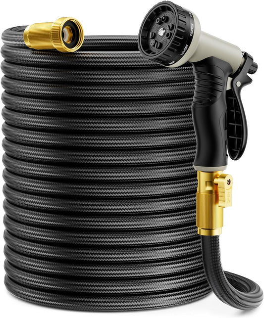 Garden Hose 100 ft Non-Expandable, Flexible Water Hose, Lightweight Hose with 10-Function Nozzle for Yard, Portable, Leak Proof, All-Weather Water Pipe for Outdoor, Car Wash, RV, Lawn