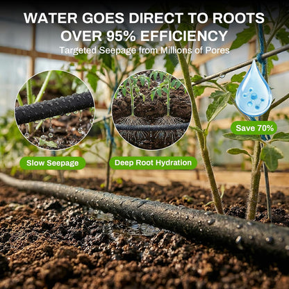 Upgraded 230FT Drip Irrigation System with 1/4" Soaker Hose -Weeping Technology for Deeper Root Watering,Garden Watering System for Raised Beds, Greenhouse, Lawn - Save Water