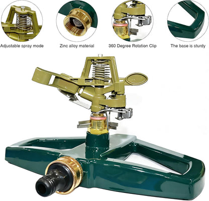 Heavy Duty Pulsating Impact Lawn Sprinkler with Metal Base,All Metal Adjustable Rotating Circular Impulse Lawn Sprinkler for Medium to Large Areas, Coverage up to 5,800 Sq. Ft