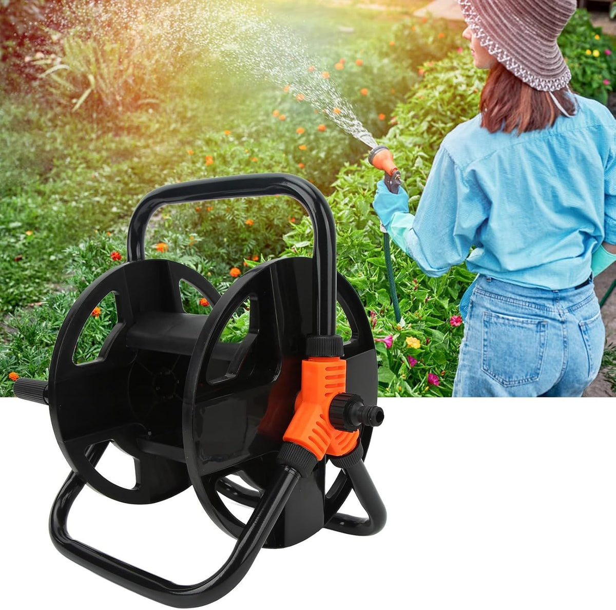 Portable Garden Hose Reel Cart, Hose Winding Reel Water Hose Storage Rack with Rotating Handle, ABS Single Arm Hose Holder for Garden Watering, Car Washing and Outdoor Use