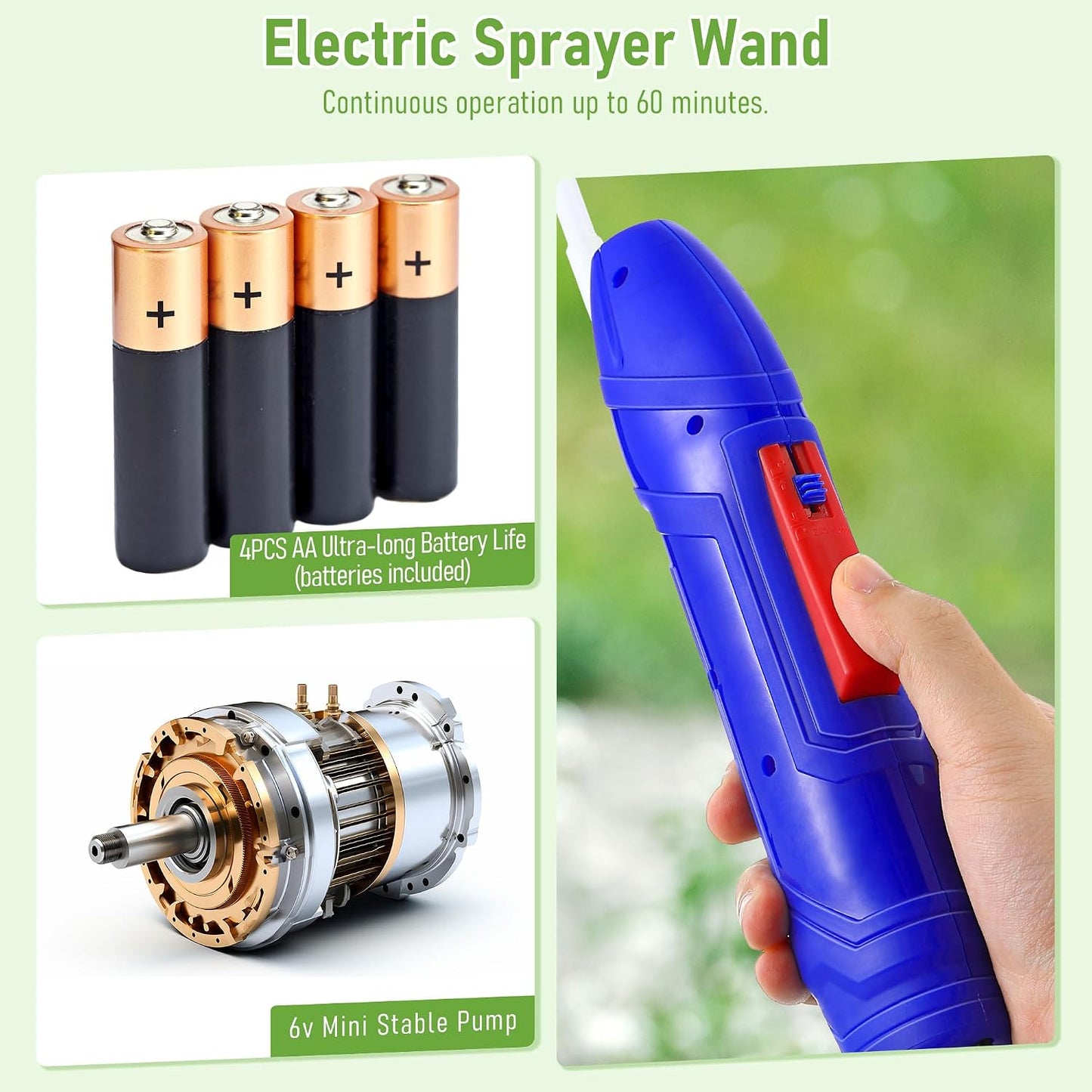 Qualirey Battery Powered Sprayer Wand, 38mm Cap for 1 Gallon Jugs