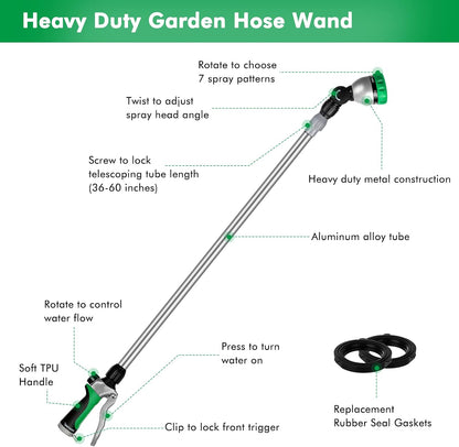 Long Telescopic Watering Wand for Garden Hose, 36”-60” Garden Wand