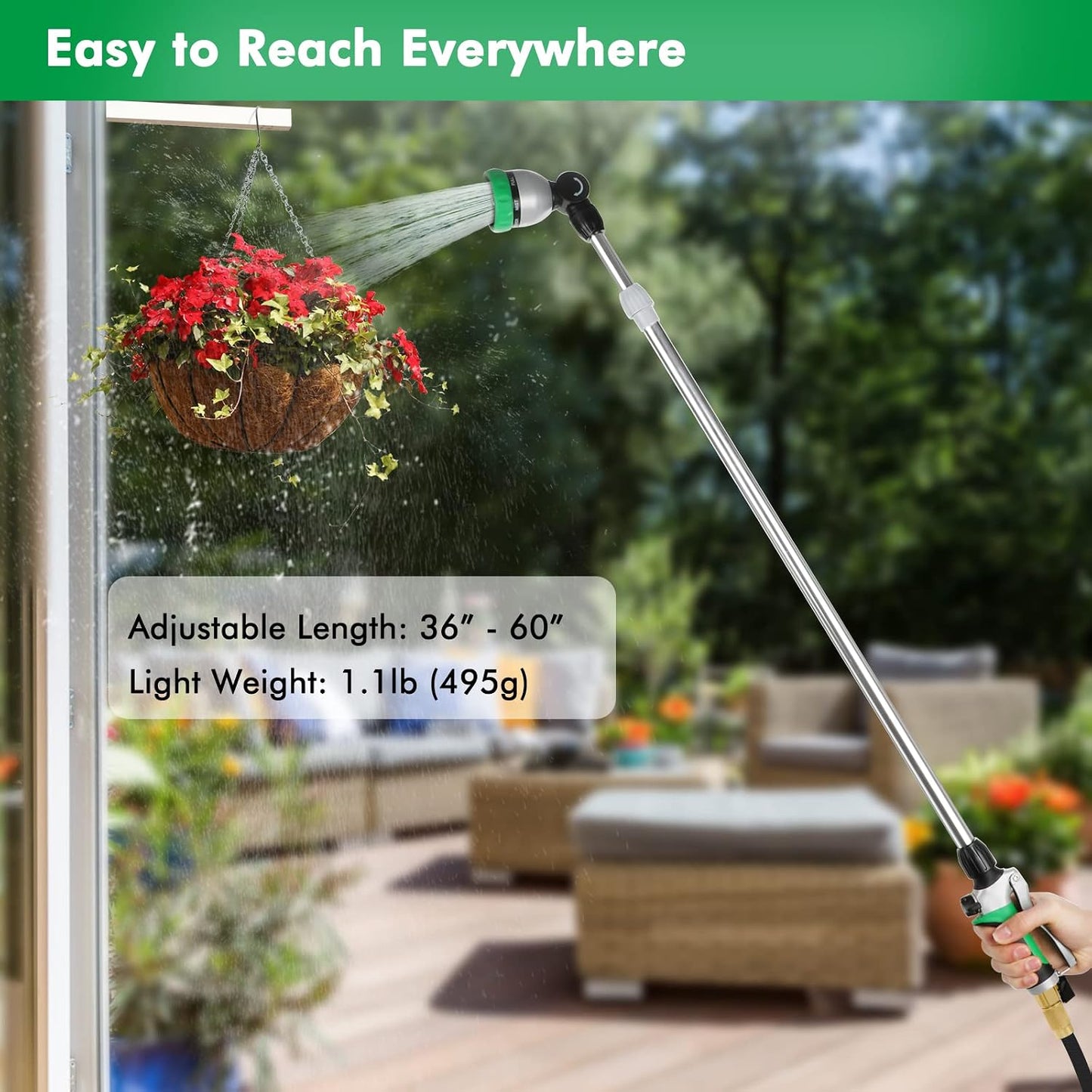Long Telescopic Watering Wand for Garden Hose, 36”-60” Garden Wand